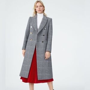 Club Monaco Jemma Checked Wool Blend Double Breasted Coat Grey Plaid Size Small
